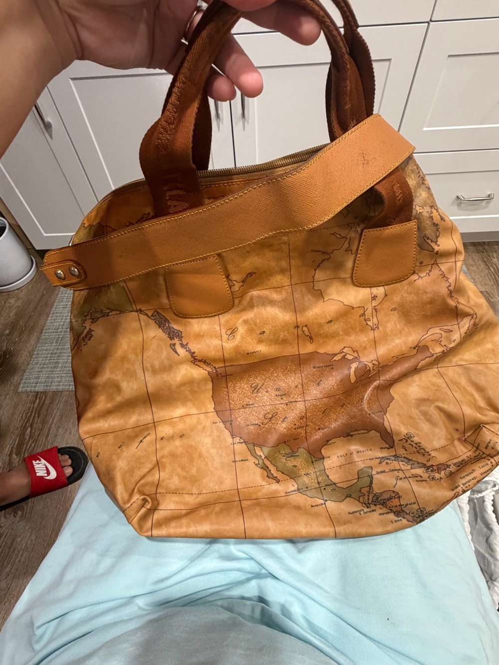 Alviero Martini Map-Print two-way Bag in Tan and Brown